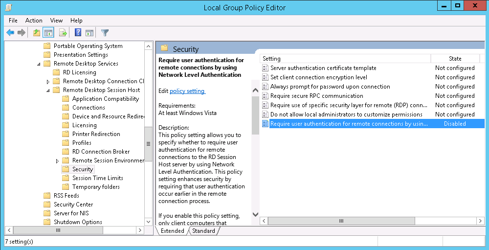 Require users permission. Network Level authentication. User requirements. Kaspersky Remote desktop session viewer. Level location GPO.